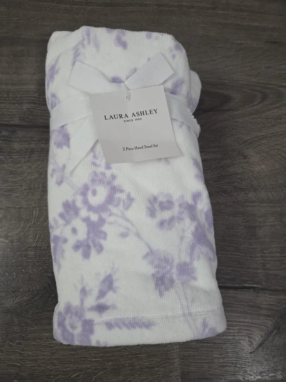 Laura Ashley Lavender Floral 2pc Hand Towel Set 100% Cotton NWT - Picture 1 of 6